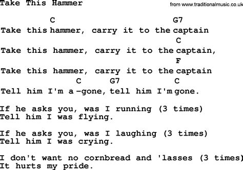 Top 1000 Folk And Old Time Songs Collection Take This Hammer Lyrics