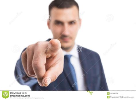 Focus On Businessman Index Finger Pointing At Camera Stock Photo
