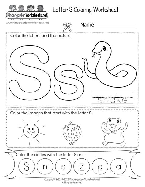 Letter S Worksheets For Kindergarten Printable Kindergarten Worksheets