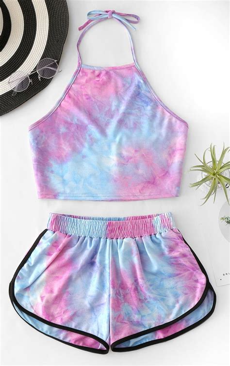 Tie Dye Halter Top And Shorts Set Two Piece Outfit Cute Outfits Clothes