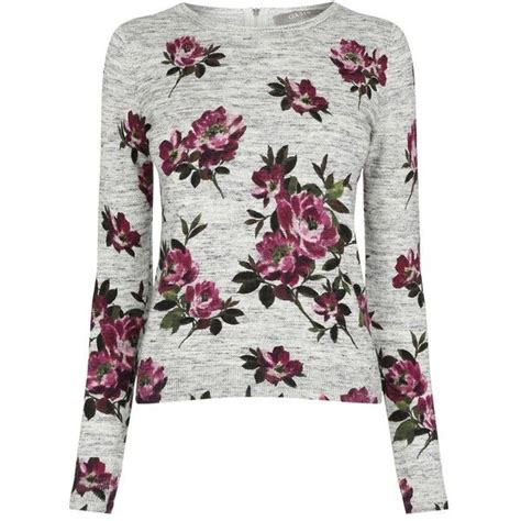 Oasis Painted Rose Jumper Pale Grey 50 Liked On Polyvore Featuring