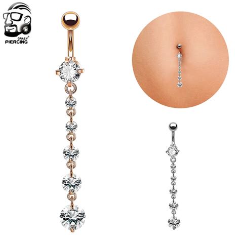 Buy 1pc Fashion Surgical Steel Rose Gold Crystal Navel Belly Button Rings Bar