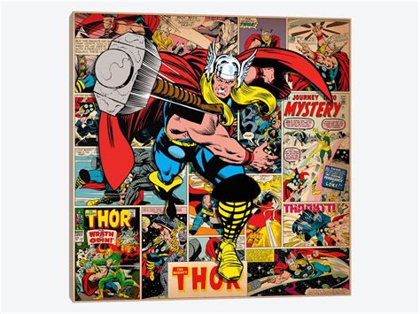 Marvel Comic Book Thor On Thor Covers And Panels Square Canvas Wall Art