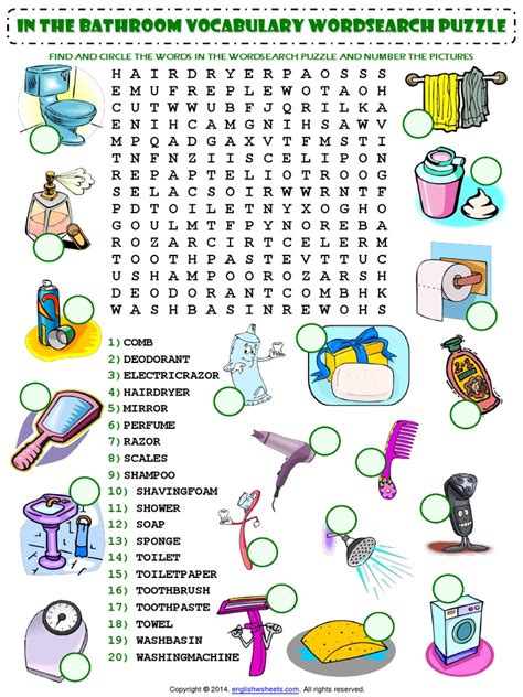 In The Bathroom Esl Vocabulary Wordsearch Puzzle Worksheet