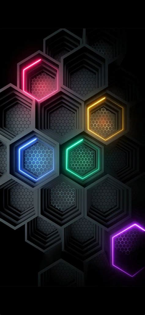 Hexagonals With Neon Lights Are Arranged In The Shape Of Hexagons