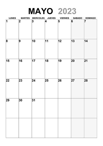 Calendario Mayo 2023 Para Imprimir Vertical Imagesee