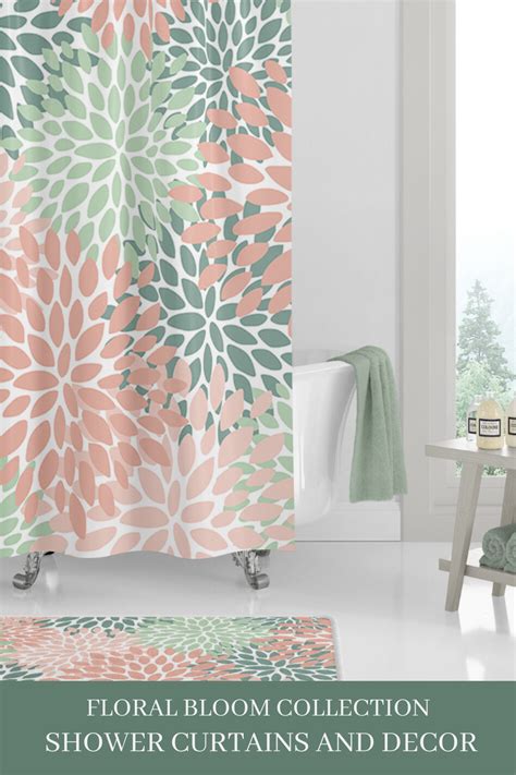 Nautical shower curtain bathroom decor set with hooks 4 sizes available. Coral Shower Curtains for Coral and Green Bathroom Decor ...