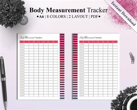 Body Measurement Tracker Printable Weight Log A Fitness Etsy Uk