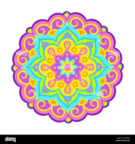 Bright Neon Mandala Ornament Illustration Colorful Abstract Decoration