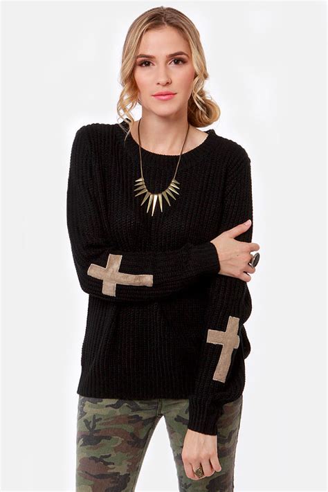Cute Black Sweater Cross Sweater Knit Sweater 4500 Lulus