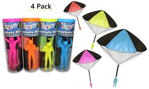 4 Pack Tangle Free Throwing Toy Parachute Man With Large 20 Parachutes