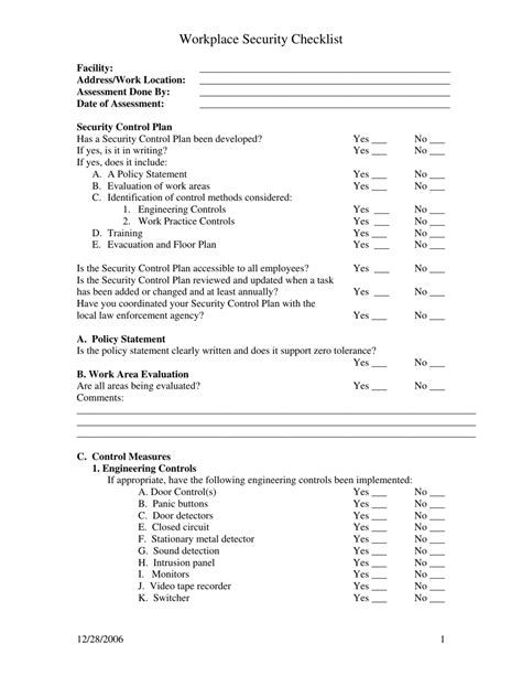 Workplace Security Checklist Template Fill Out Sign Online And Download Pdf Templateroller