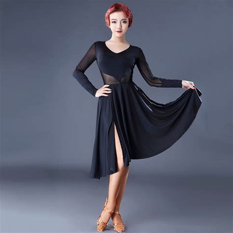 buy latin ballroom cha cha dance dress black dancewear long sleeve ice silk