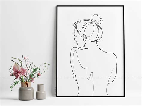 Female Back Line Art Woman Figure Drawing Printable Wall Etsy
