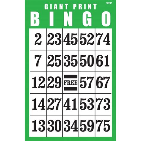 Giant Print Bingo Card Green Printable Bingo Cards