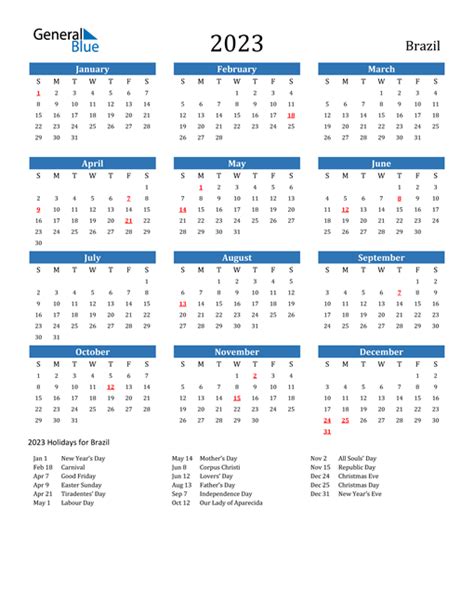 2023 Brazil Calendar With Holidays