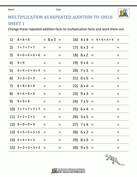 10 Multiplication Facts Practice Worksheets Free