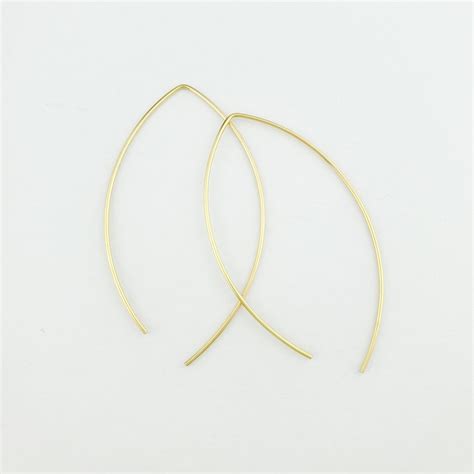 Thin Solid Gold Open Hoop Threader Earrings K K K Gold Etsy