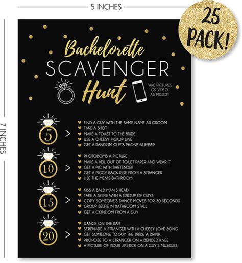 25 Bachelorette Scavenger Hunt Party Games Drinking Game And Dares Fun Novelty Cards For Girls