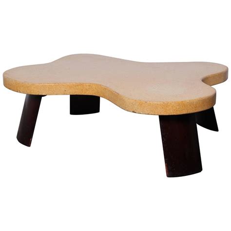 Amoeba wild walnut 42.5 wide coffee table. Amoeba Cork Top Coffee Table by Paul Frankl at 1stdibs