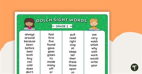 Dolch Sight Words Mat Grade 2 Teaching Resource Teach Starter