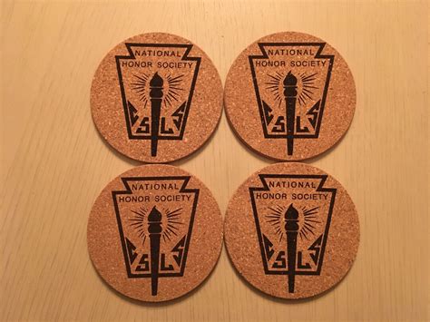 Set Of 4 Laser Engraved Cork Coasters National Honor Society Etsy
