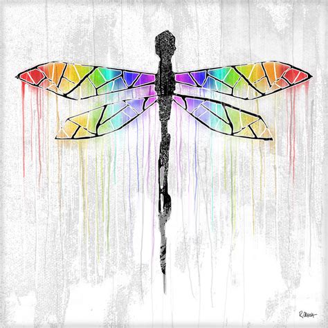 Abstract Dragonfly White Rainbow Painting By Roly O