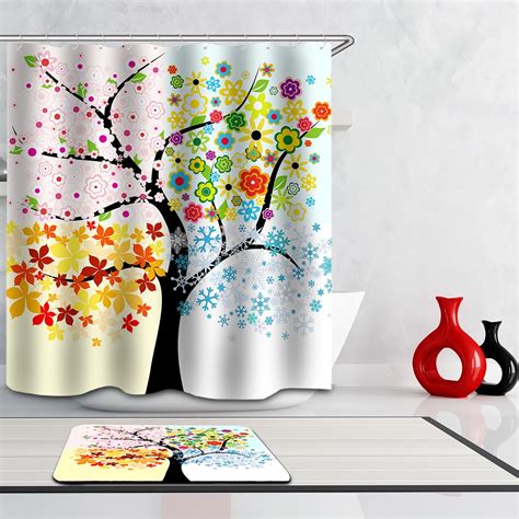 Shower Curtain 71x71 Inch And Matching Mat Set Mildewproof Waterproof Polyester Fabric