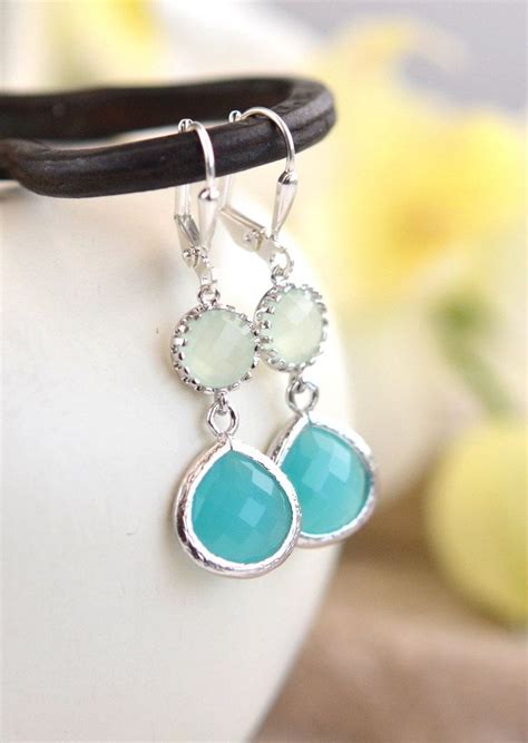 SALE Small Turquoise Teardrop And Mint Drop Dangle By RusticGem Drop
