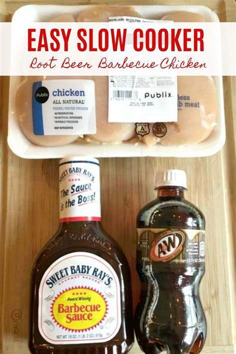 Add water, granulated sugar, brown sugar and pure vanilla extract to a 4 quart or larger slow cooker. Easy Slow Cooker Root Beer BBQ Chicken - (3 Ingredients ...