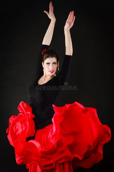 Dance Spanish Girl In Red Skirt Dancing Flamenco Stock Image Image Of Brunette Opera 43813777