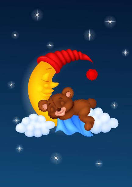 The Teddy Bear Cartoon Sleep On The Moon Illustrations Royalty Free