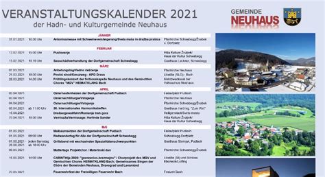 Die aktion „kärnten impft ist nun einen entscheidenden schritt weiter! Veranstaltungskalender 2021 der Had'n- und Kulturgemeinde Neuhaus - Neuhaus - Kärnten ...