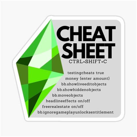 Sims 4 Cheet Sheet Grey Sticker For Sale By Fakesimmer Redbubble