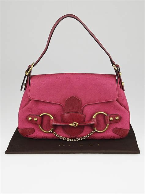 Gucci 1955 horsebit shoulder bag. Gucci Pink GG Canvas Horsebit Chain Medium Shoulder Bag ...