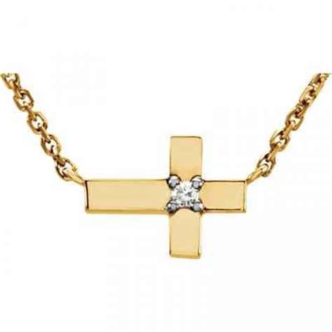 Necklaces 14k Yellow Gold Petite Cross Necklace With Diamond