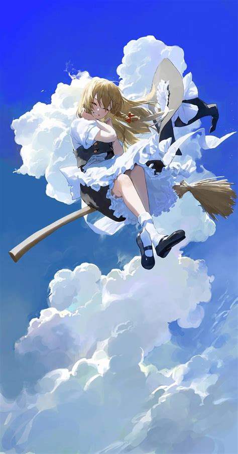 Wallpaper Touhou Kirisame Marisa Sky Portrait Display Anime Girls Clouds Closed Eyes
