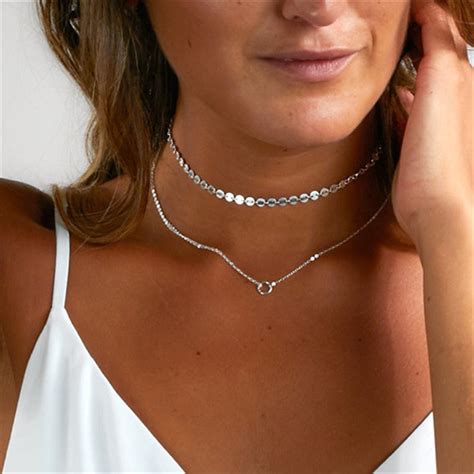 Olaru Fashion Jewelry Circle Multilayer Choker Necklace Women Chain