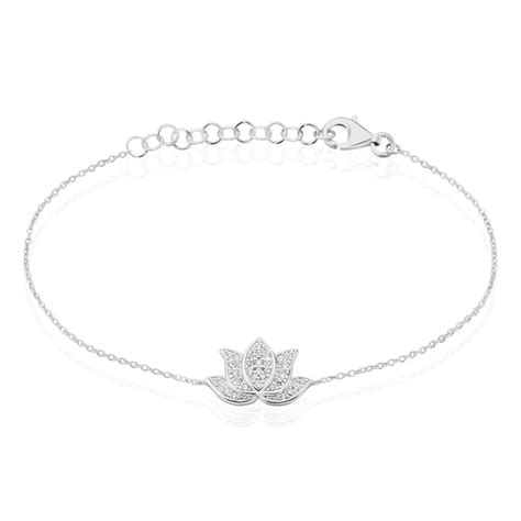 Bracelets Fleur De Lotus Argent Forcat Oxyde De Zirconium Ronde Pavage Blanc 9251000 16cm