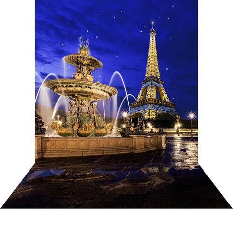 Photography Backdrop With Floor Paris Fountain With Eiffel Tower