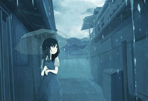 Download Anime Girl Sad Alone With Umbrella In Rain Wallpaper Wallpapers Com