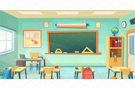 Empty School Classroom In Cartoon Education Illustrations Creative
