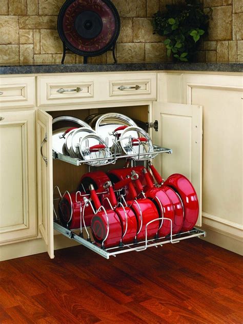 6% coupon applied at checkout save 6% with coupon. Pull Out Cabinet Rack Cookware Organizer Pots Pans Lids ...