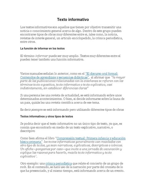 Análisis De Los Principales Tipos De Textos Informativos Y Sus