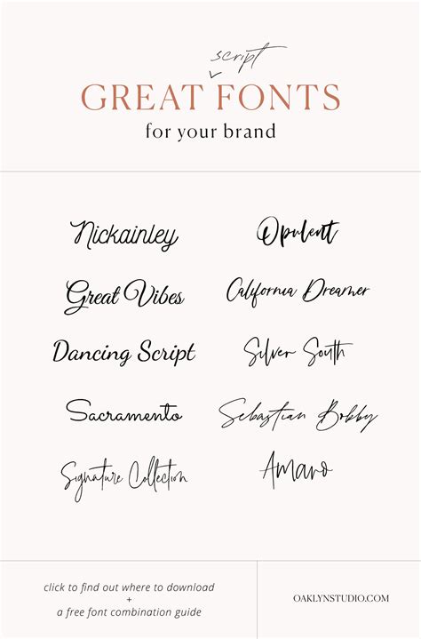 Great Script Fonts For Your Brand A Free Guide For Great Font Combinations Oaklyn Studio