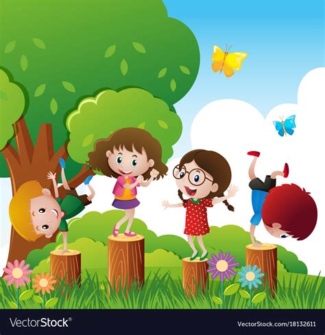 Happy Children Play In Park Royalty Free Vector Image