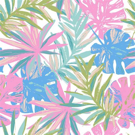 Hand Drawn Tropical Leaves Background Colorful Tropics Jungle Leaves