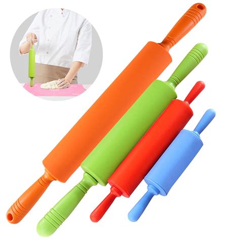 Non Stick Plastic Handle Pin Pastry Dough Flour Roller Silicone Rolling