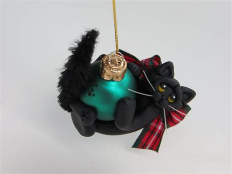 Black Cat Christmas Ornament Figurine Polymer Clay Art
