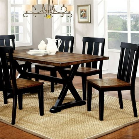 Alana Transitional Plank Style Dining Table Antiqued Oak And Black